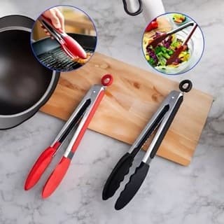 Pegador de Alimentos Inox com Silicone – Pinça Culinária para Cozinha, Churrasco, Salada e Fritura Resistente ao Calor