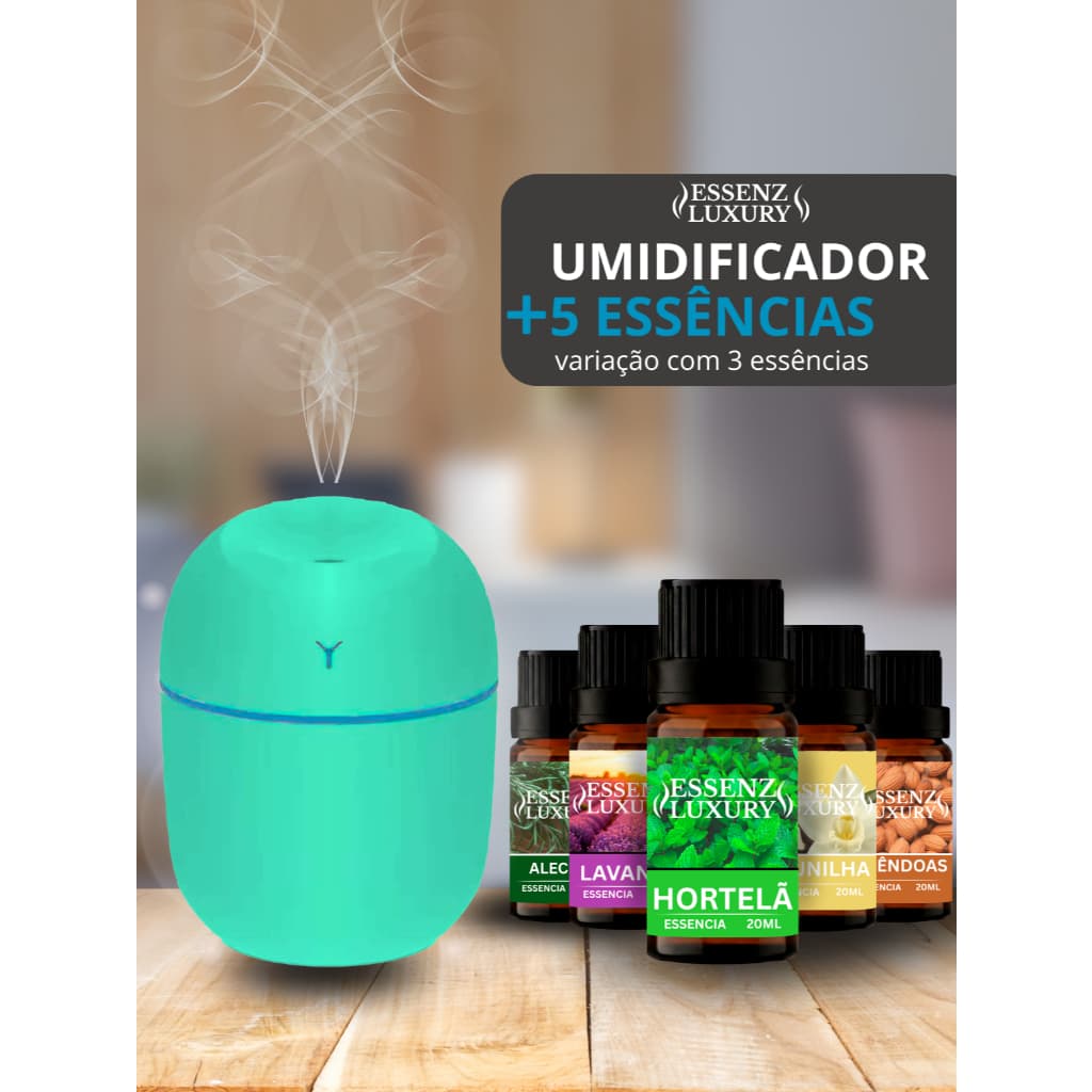 KIT 5/3 ESSÊNCIAS 20ML + UMIDIFICADOR COGU ESCURO | AROMAS PARA CASA | PERFUME AMBIENTE