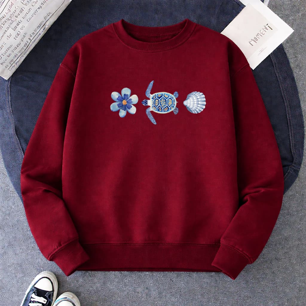 Moletom sem Capuz Feminino Flanelado Estampa Tartaruga Casaco Inverno 100% Algodão Premium Moda Blusa de Frio