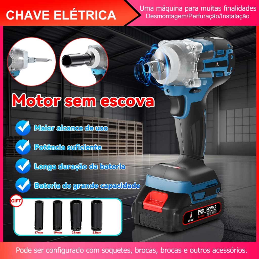 Chave de Impacto Sem Escova 21V, Parafusadeira Elétrica Sem Fio, Furadeira/Furadeira de Impacto Recarregável, Plugue BR
