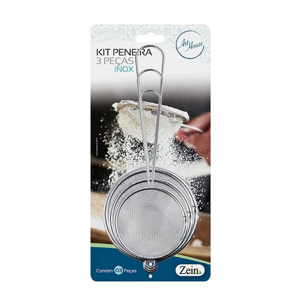 Kit 3 Peneiras Coador Em Aço Inox Para Cozinha 3 Tamanhos 8cm 9cm 10cm