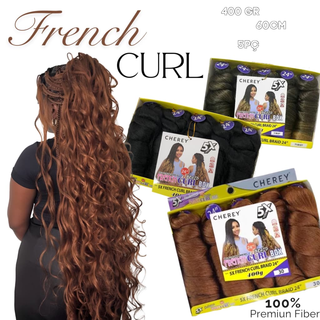 Cherey Cabelo  Liso Ondulado Jumbo P/ Tranças Pontas Onduladas 60cm French Curl Premium 400g