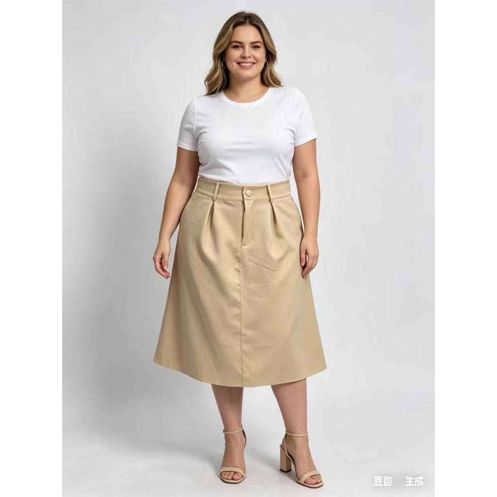 Saia Midi Plus Size 46-52 alfaiataria fechamento zíper e botão 508