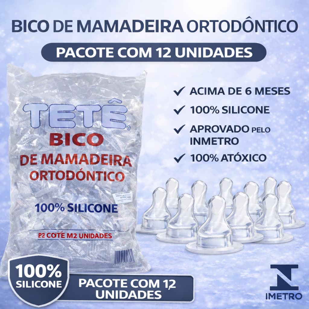 Kit 12 Un Bico Ortodôntico para Mamadeira 100% Silicone Macio Universal Ortô Com Inmetro Tetê