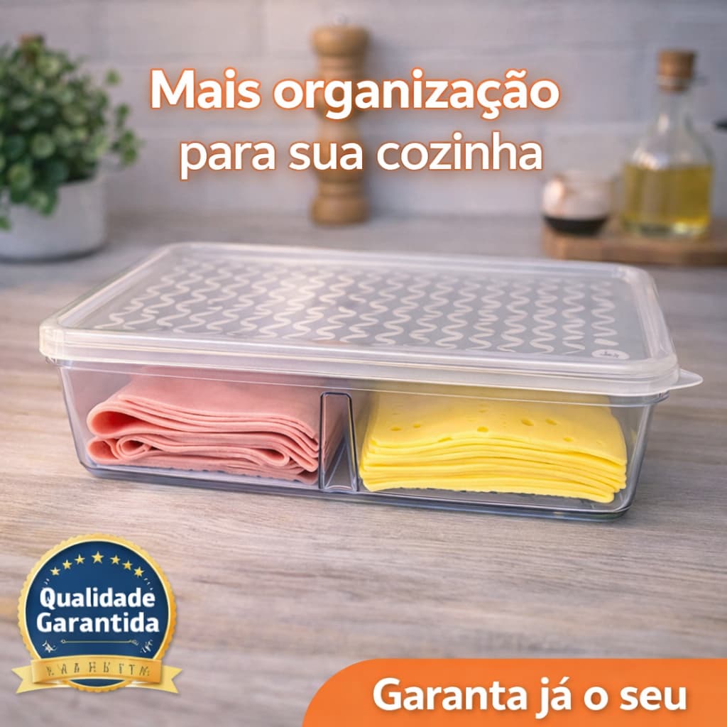 Organizador Geladeira com Bandeja Divisória Porta Frios Queijo Presunto Multiuso Cozinha Mesa Posta