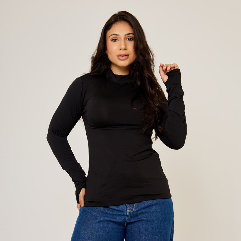Blusa Térmica Feminina Suplex Felpado Gola Alta Segunda Pele Inverno Dedinho
