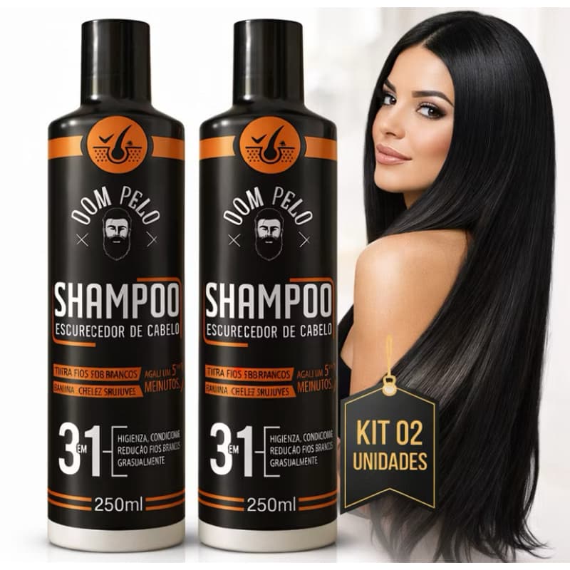 Shampoo Escurecedor De Cabelos Grisalhos Brancos Pretos Cor Intensa Kit 2 unidades Dom Pelo