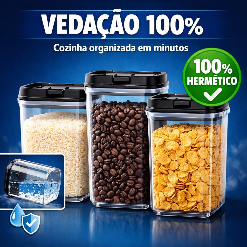 Potes Herméticos Kit 3 Cozinha Linda Vedação 100% Premium