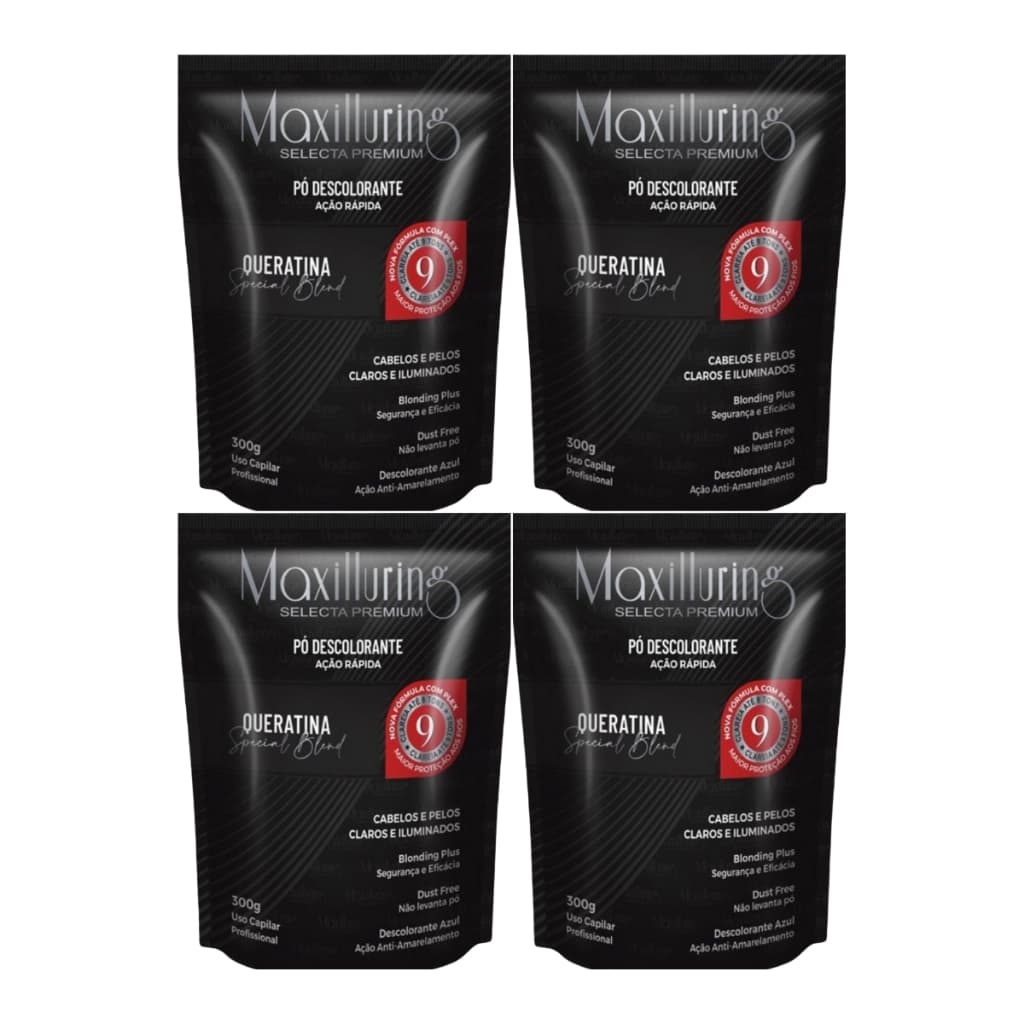 Kit 4 Pó Descolorante Pouch Queratina Ação Rápida Maxilluring 300g