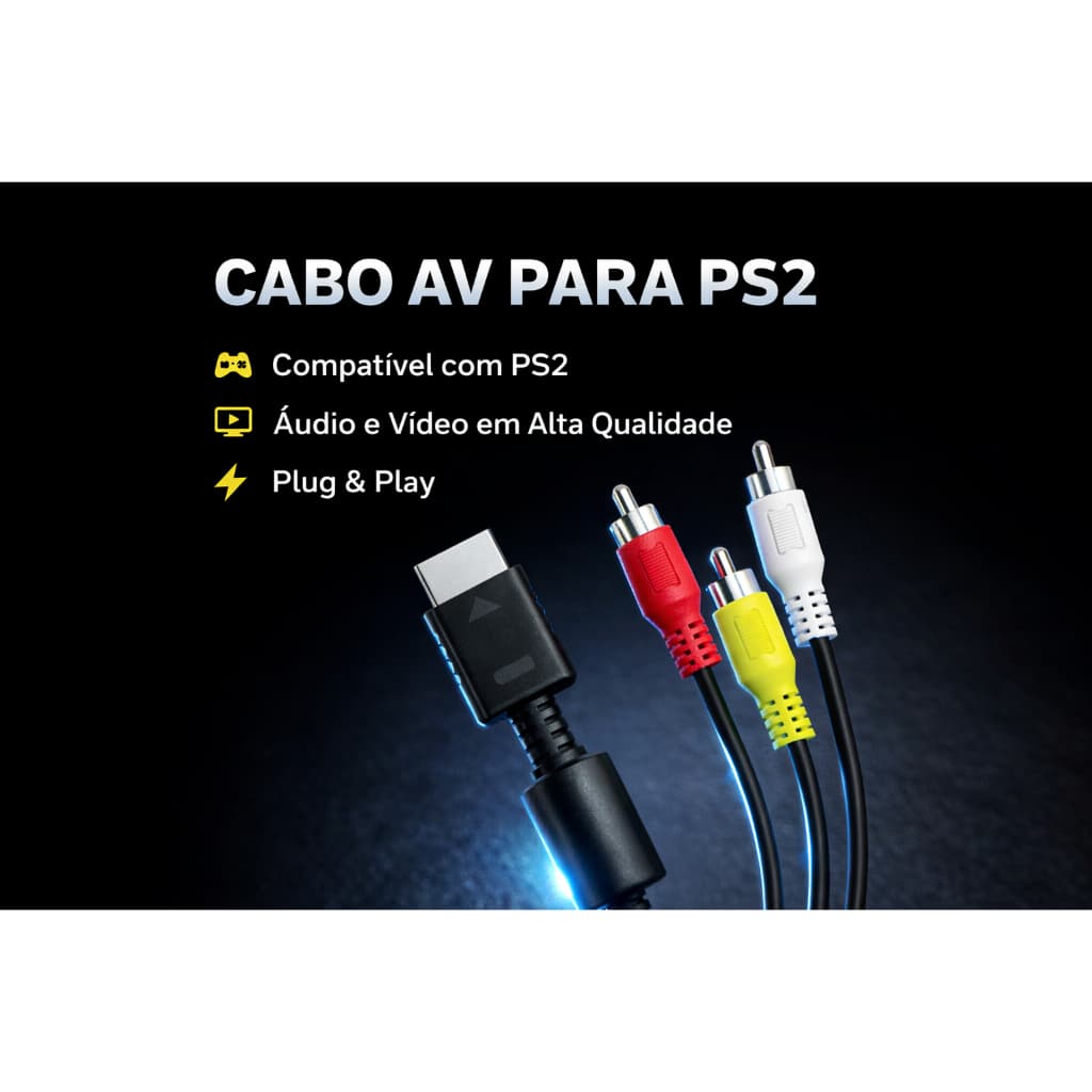Cabo AV Para PS2 PlayStation 2 RCA Áudio e Vídeo IT-Blue LE-1019 Alta Qualidade