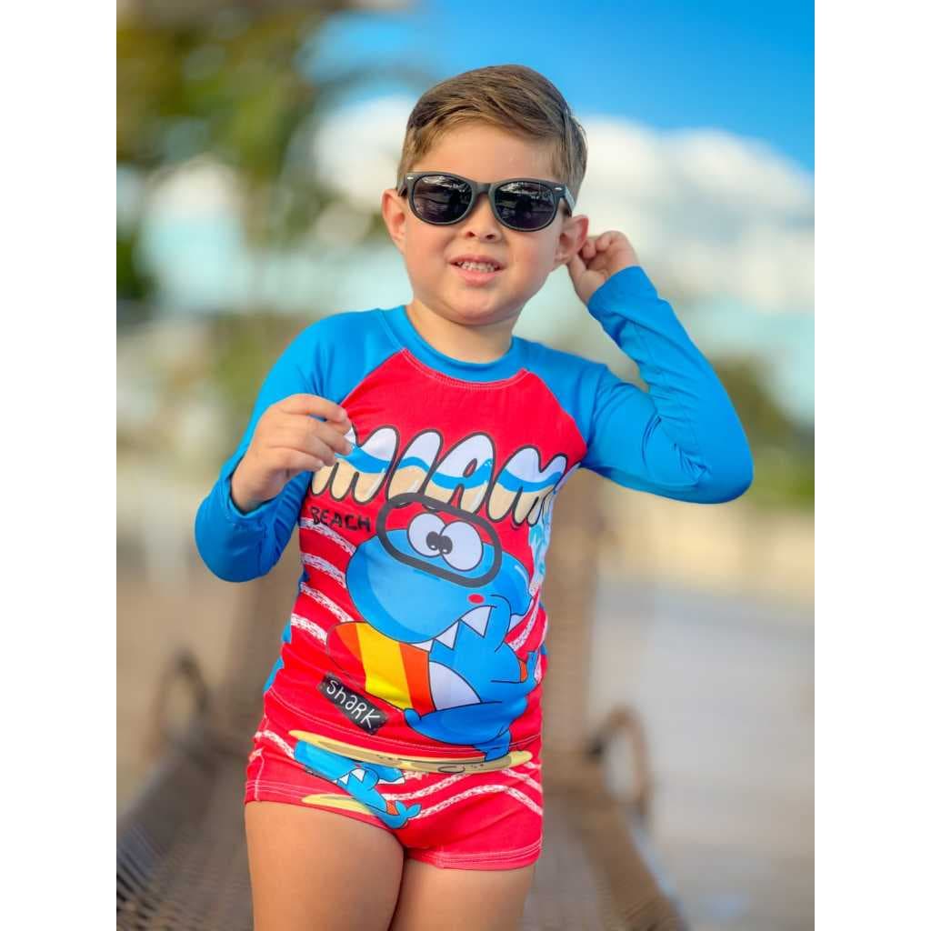 Conjunto UV Infantil Menino Proteção Solar 50+ Roupa Praia Piscina Confortável