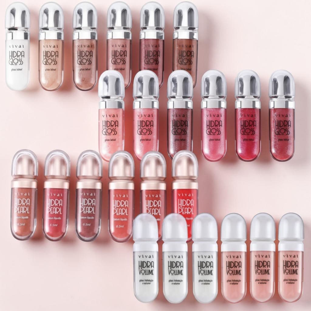Batom/Gloss Labial Vivai – Linha Hidra (Opções de cores: Gloss 1 ao 12 | Batom líquido 1 ao 6 | Hidra Volume)