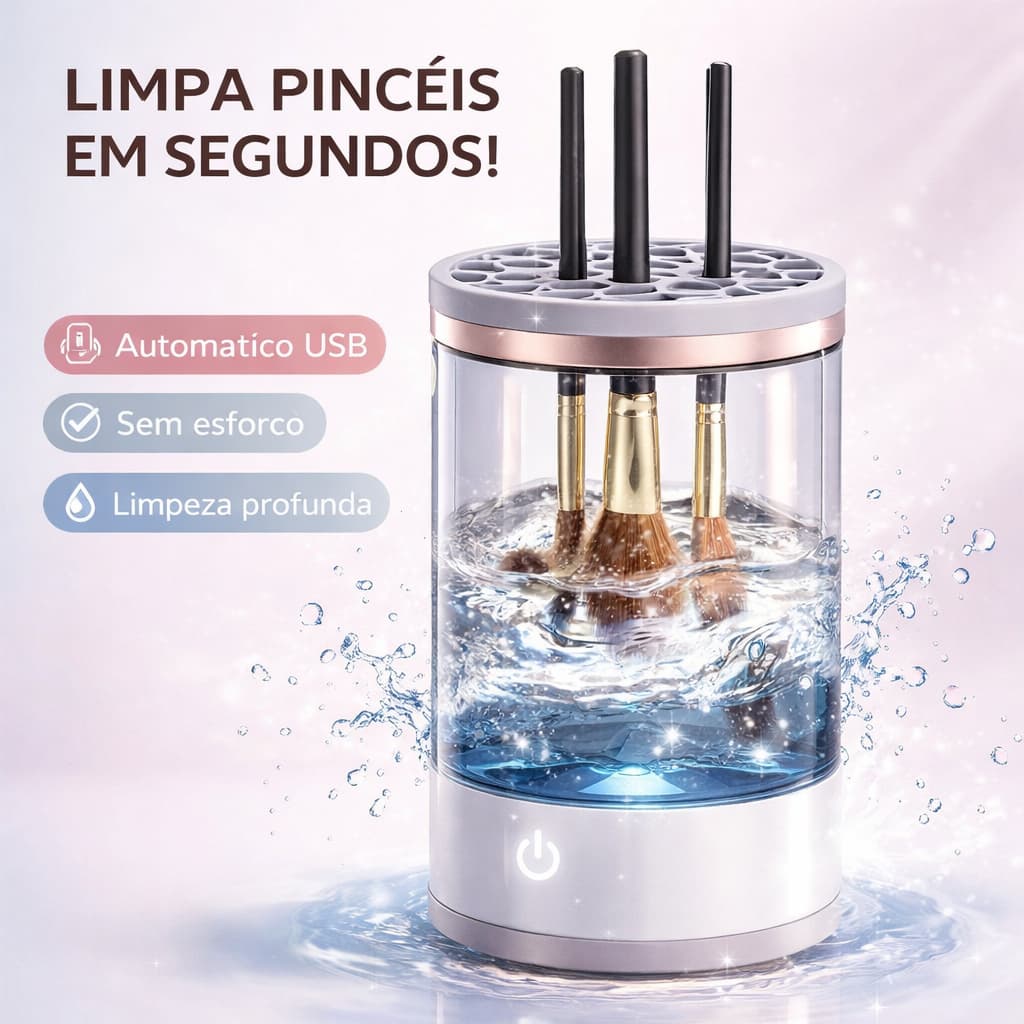 Limpador Automático de Pincéis Maquiagem USB  Limpeza Profunda Rápida