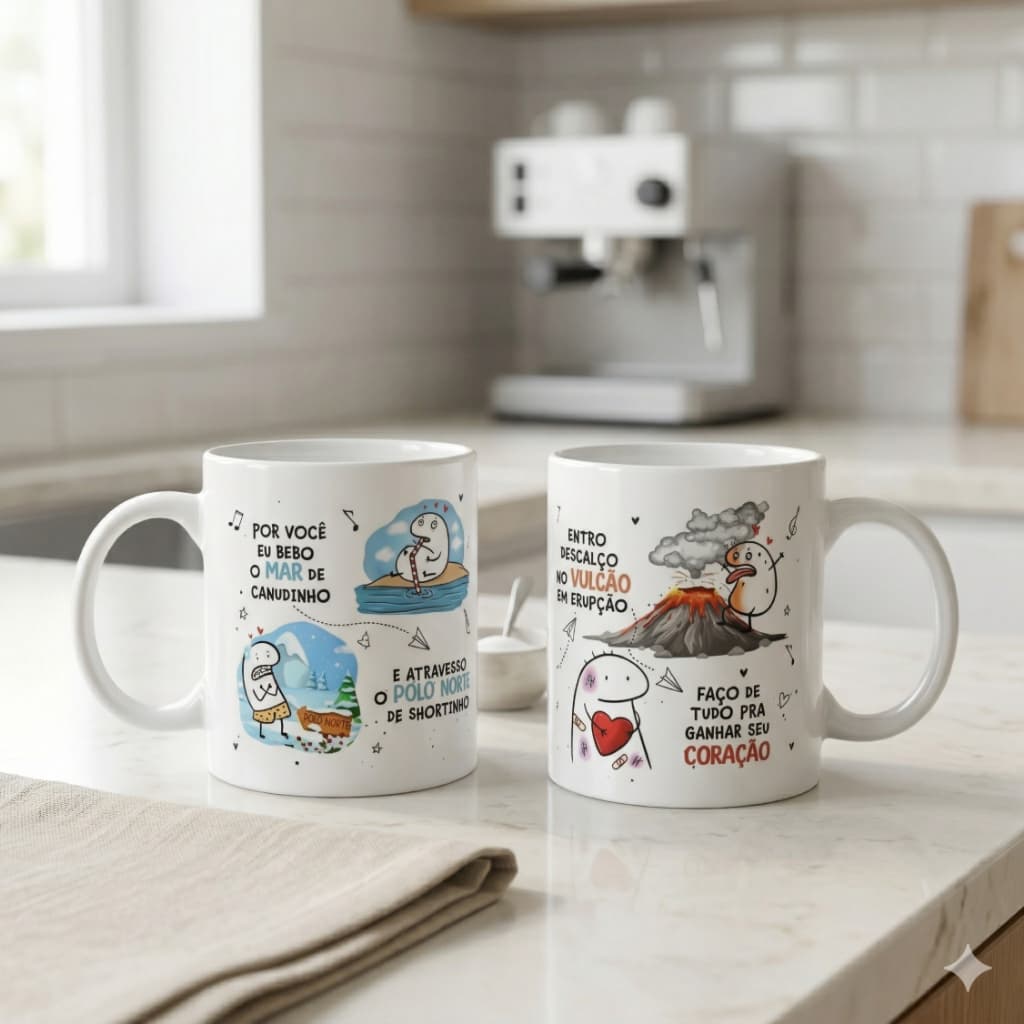 Caneca romântica Flork por você eu bebo o mar de canudinho