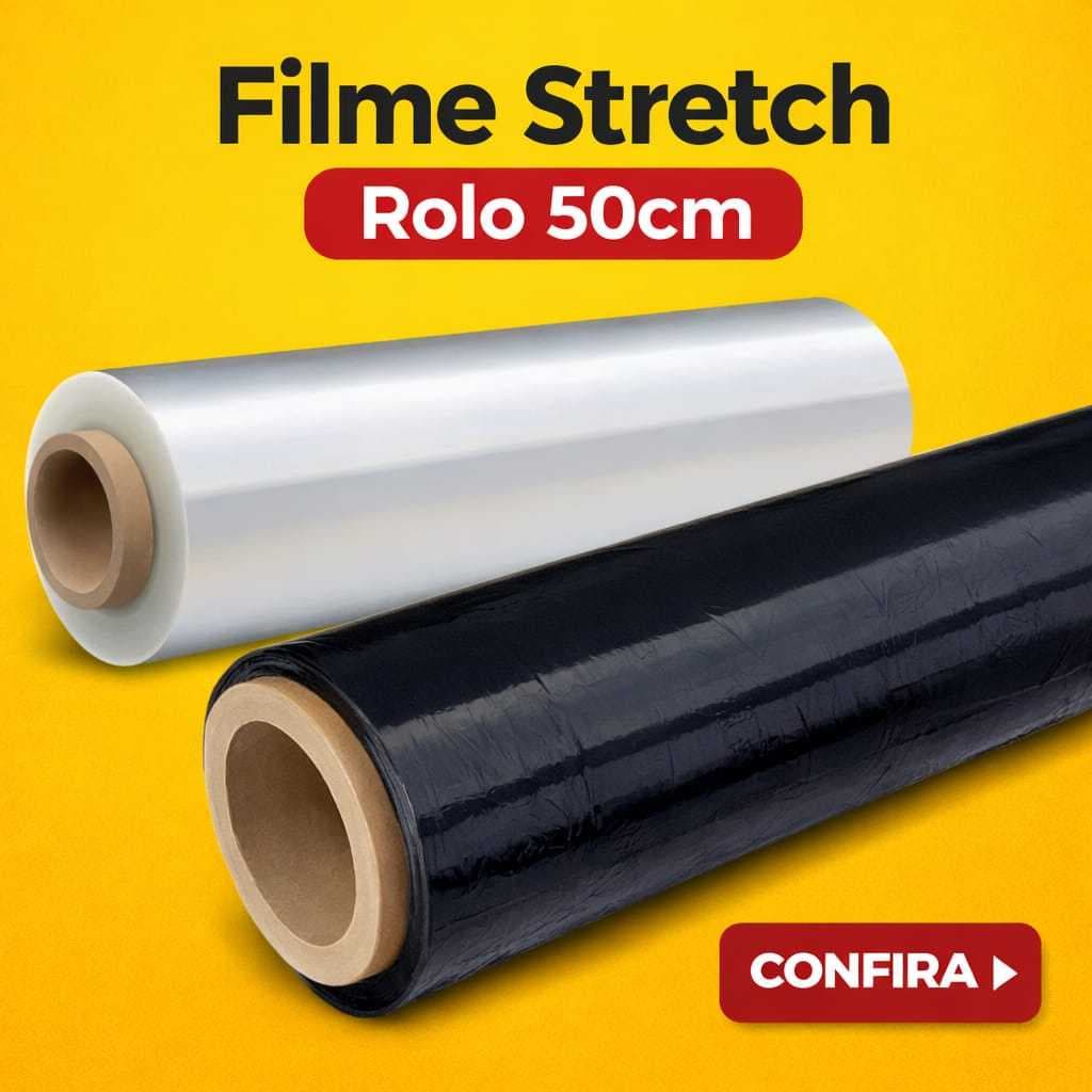 Bobina Rolo Filme Stretch 50 x 25 Micras 3kg Embalagem Rolo Preto Rolo Trasnparente