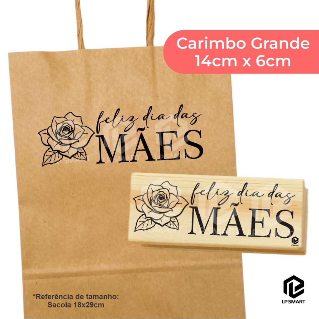 Carimbo Dia das Mães - Feliz dia das mães flor - 14cm x 6cm - CDM020