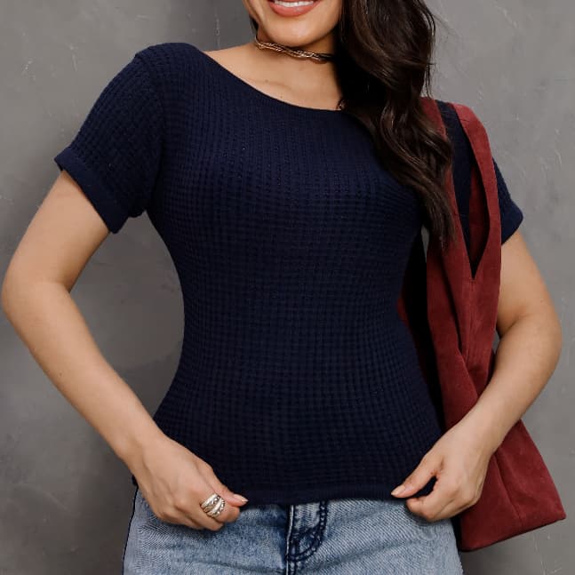 Blusa de Tricot Modal t-shirt moda feminina básica camiseta meia-manga toque macio