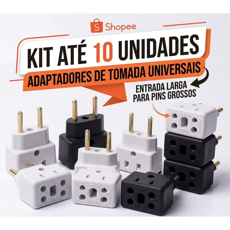 Adaptador de Tomada Resistente para Secador Air Fryer Benjamin Bivolt 10A e 20A