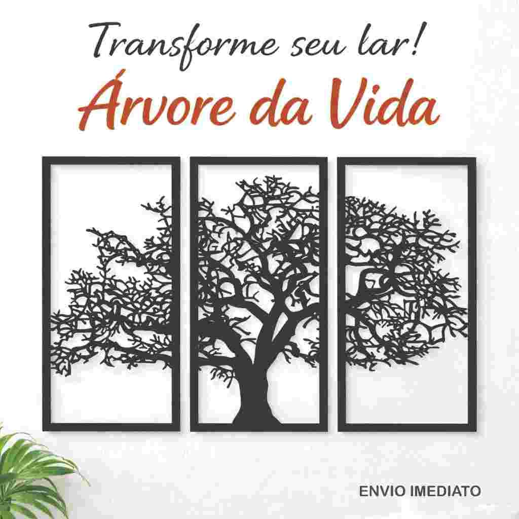 Árvore da Vida 3 Quadros MDF Decoração de Parede