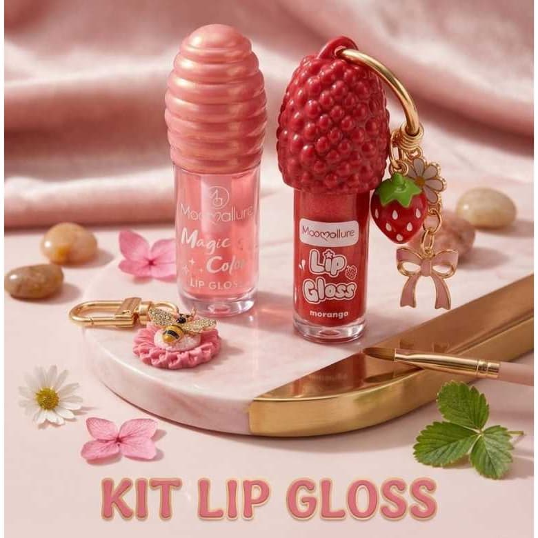 Lip Gloss Moocallure Chaveiro com Pingentes | Magia & Morango | 1 ou 2un | Brilho Intenso Envolvente