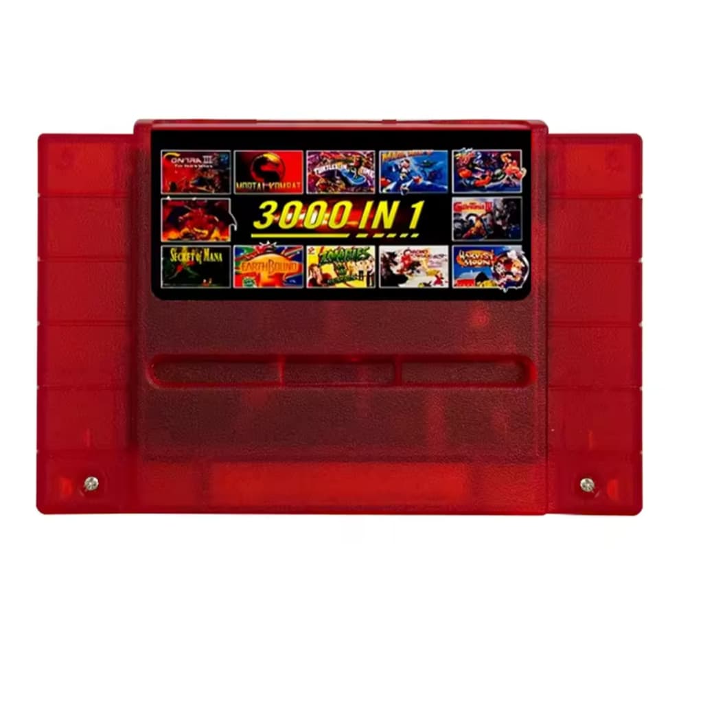 Overdrive Cartucho Fita K7 Super Nintendo 3000 em 1 + Cartão 8GB | Reviva os Clássicos do SNES! Pronta Entrega