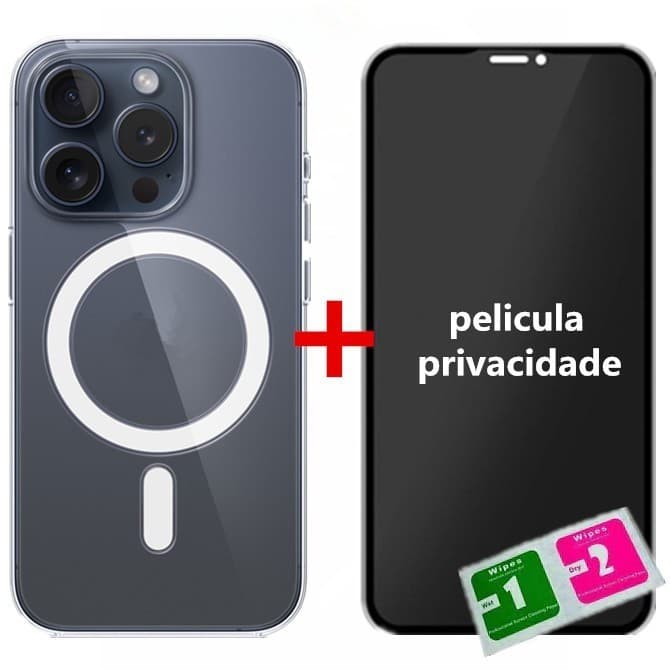 Capa Capinha Magnética Space + Pelicula Privacidade 3D Para Iphone 7/8 PLUS XR 11 12 13 14 15 16 PRO MAX