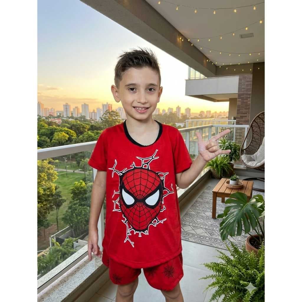 PIJAMA INFANTIL HÉROIS MASCULINO CONFORTÁVEL MEIA MANGA ROUPA DE DORMIR CRINÇA LEVE