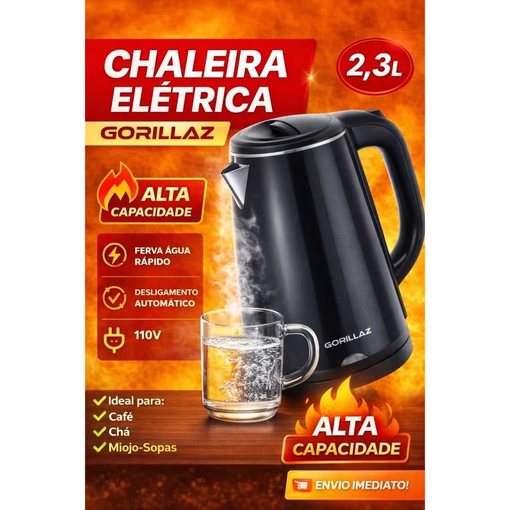 Chaleira Elétrica 2,3L 110V Inox | Desligamento Automático + LED