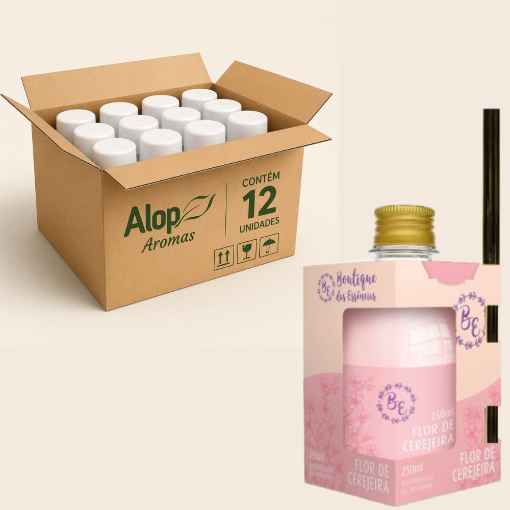 CAIXA com 12 Aromatizadores de ambiente com varetas - FLOR DE CEREJEIRA