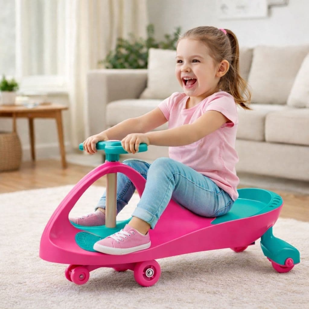 Carrinho De Rolimã Infantil Super Car Rosa Claro Com Led E Volante 360°