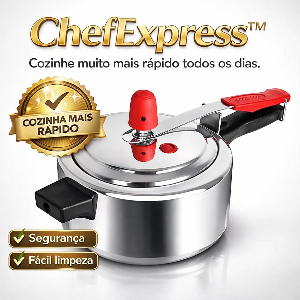 Panela de Pressão 2,5L ChefExpress Alumínio Polido com Haste Limpadora Segurança Cozinha Rápido