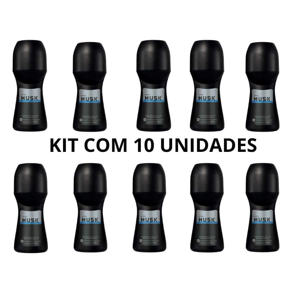 Kit 10 Desodorante roll-on Musk Marine Avon 48 ml