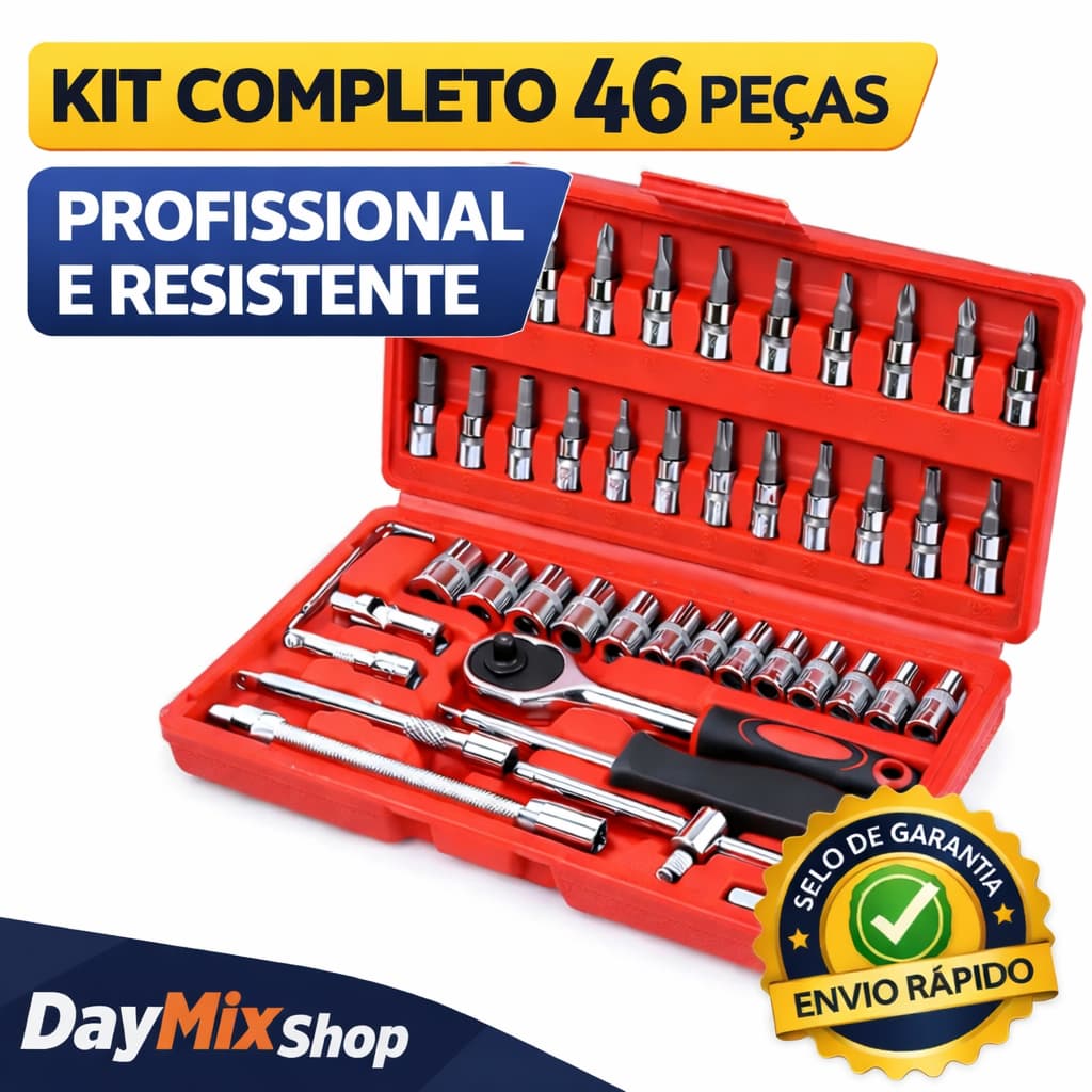 🔧 Kit Ferramentas 46 Peças com Maleta Profissional CR-V Alta Resistência | DayMixShop