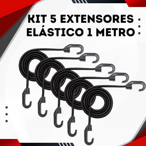 Kit 5 Extensor Elástico 1 Metro Corda Elástica para Carga Moto Bicicleta