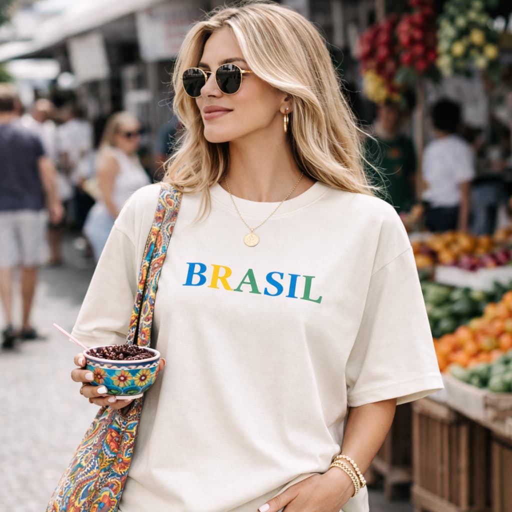 Camiseta Oversized Feminina Brasil Torcida Copa Look Streetwear Roupa Larga Confortável