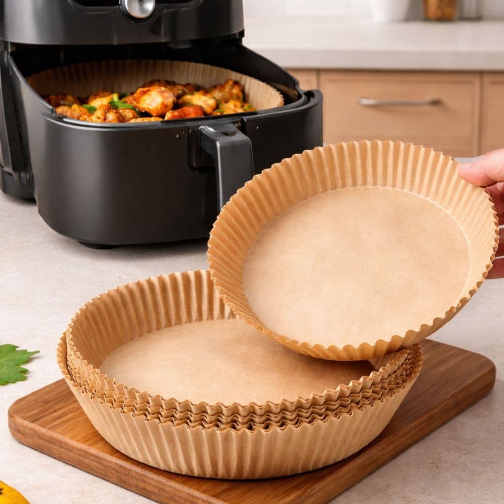 Kit 200 Forma de Airfryer Descartavel Antiaderente de Papel Redonda 16cm Cozinha Forro Protetor Fritadeira