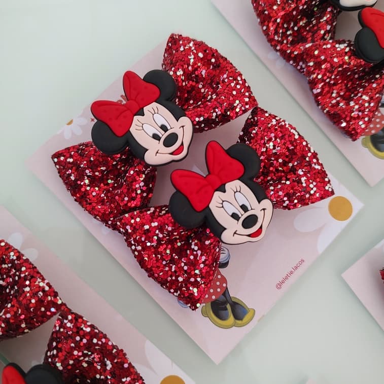Par Laços Minnie Vermelho Cabelo Infantil Minnie Bico de pato - Faixinha Minnie - Xuxinha Minnie