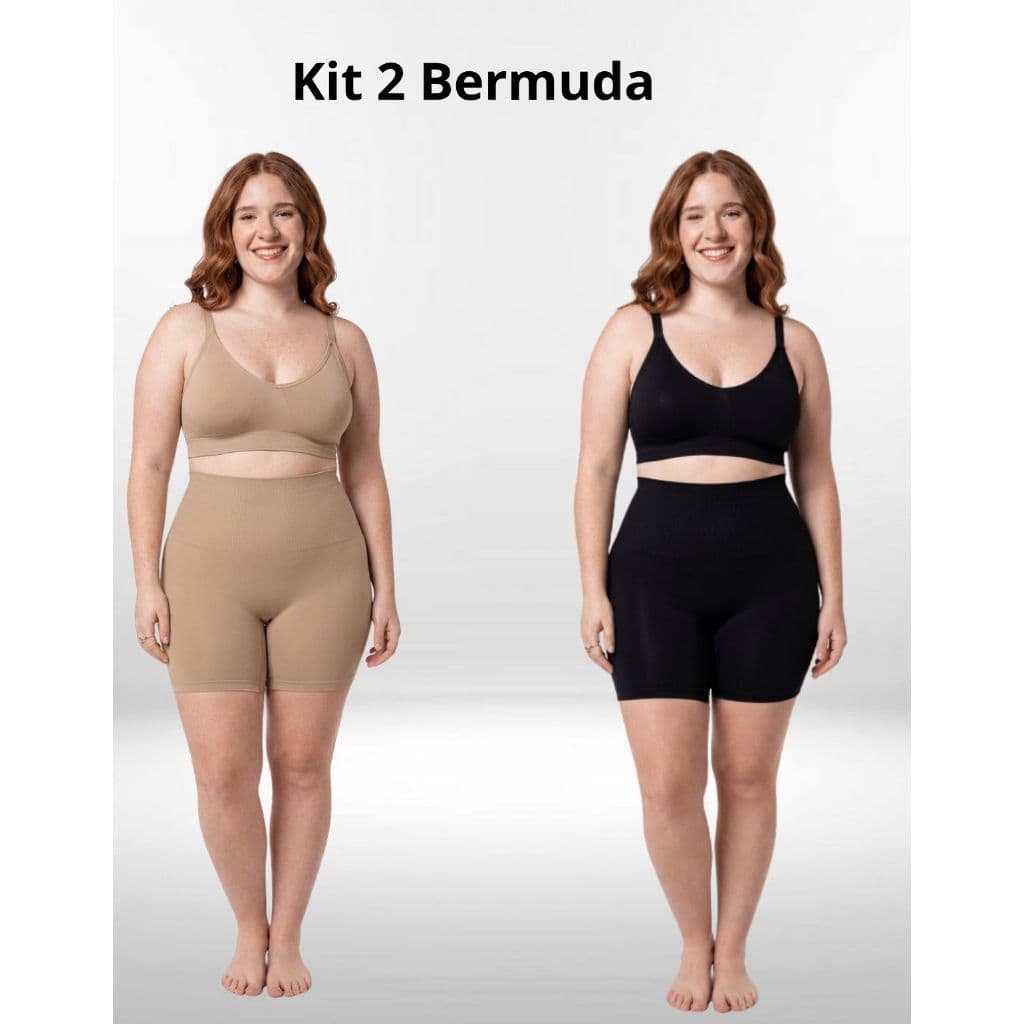 Kit Bermuda Modeladora Alta Compressão Plus Size Gestante Cintura Maternidade