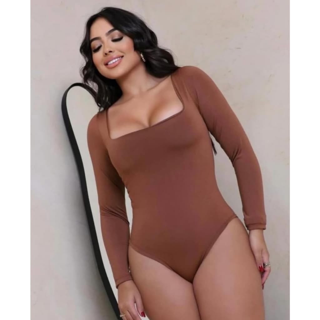 Body Feminino Decote Quadrado Manga Longa Inverno Frio Tamanho Unico Suplex Liso