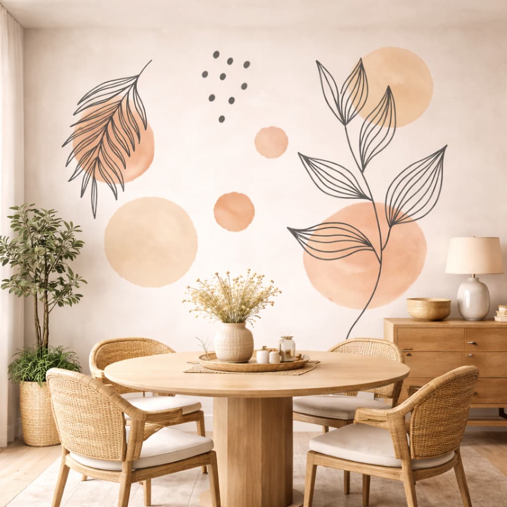 Papel de Parede Para Quarto Adesivo Decorativo Boho Folhagem Minimalista Elegante Fácil aplicação