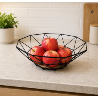 Fruteira Diamond Ecowood Preta Aramada Moderna Porta Frutas Mesa Cozinha Decorativa