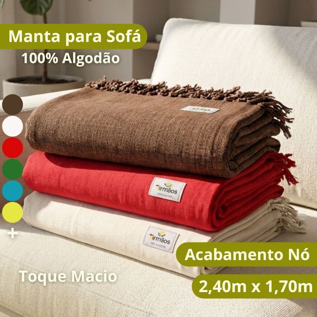 Manta Algodão 100% Gigante Para Sofá Xale Acabamento Nó 2.40x1.70m