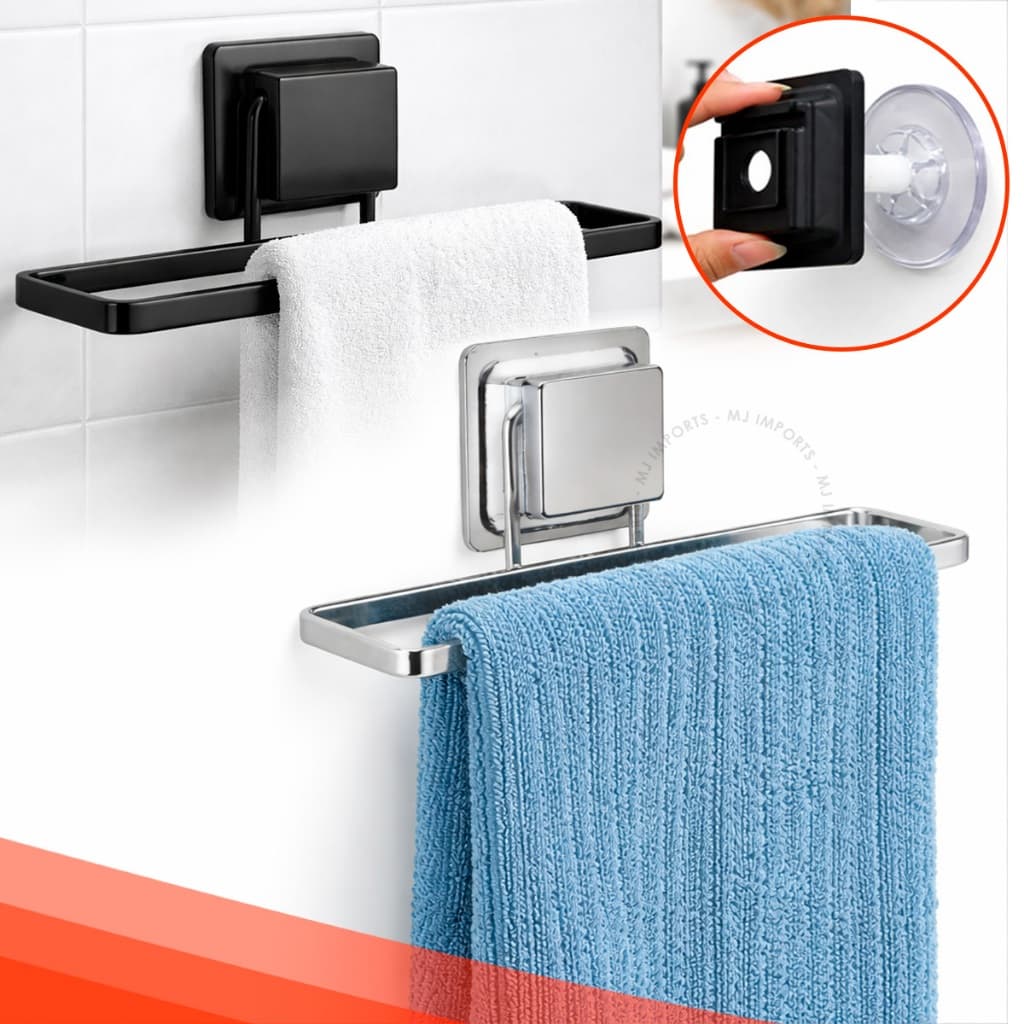 Porta Toalha de Rosto Cromado Black Com Ventosa Sem Furos Toalheiro Inox Banheiro Parede Arthi 3,5Kg