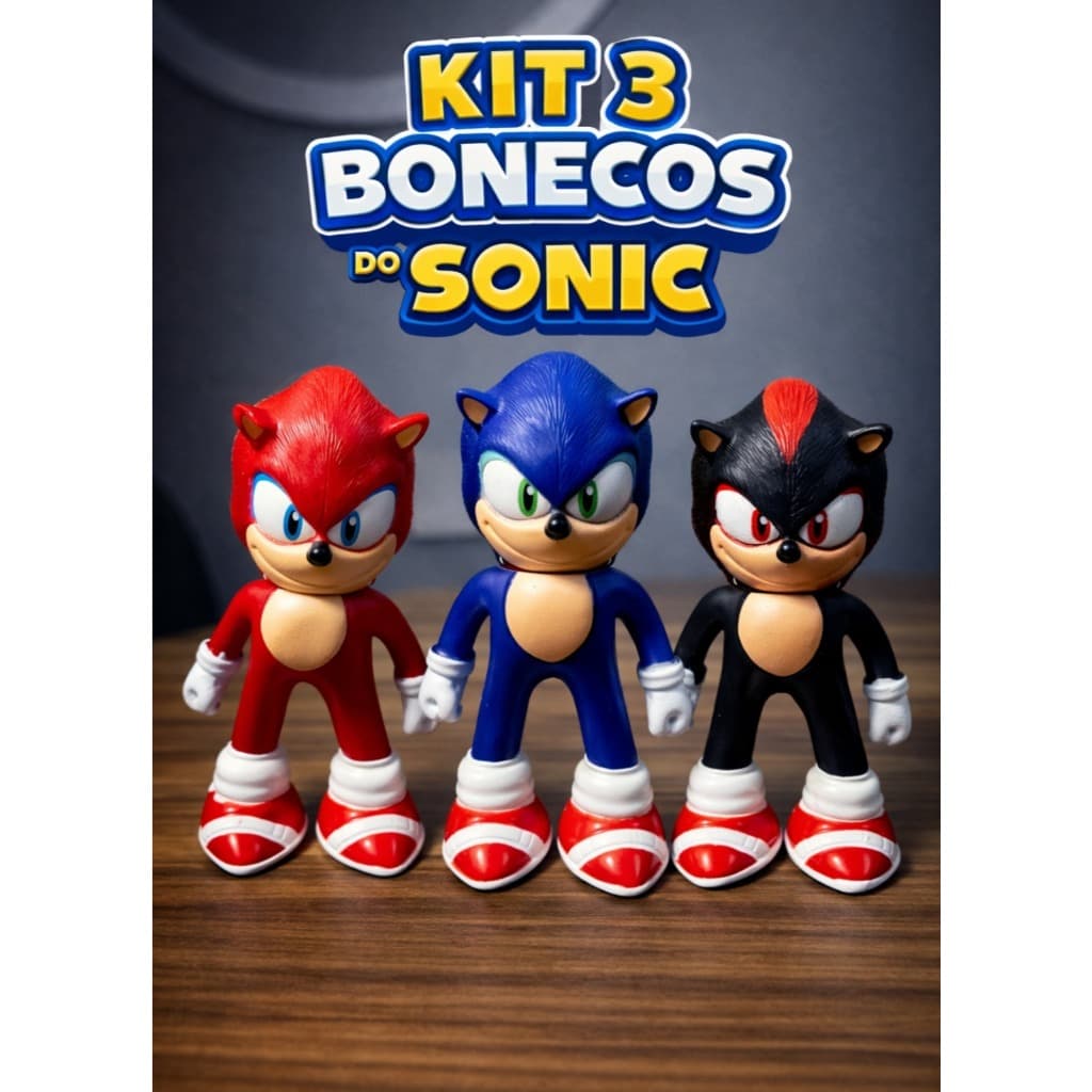 Kit 3 Bonecos Sonic Personagens Brinquedo Presente Infantil