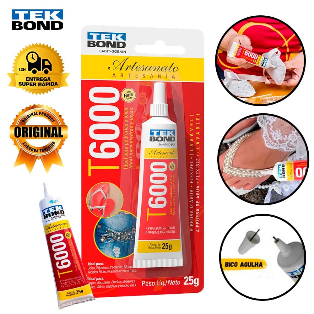 Cola Instantânea Permanente T6000 Tekbond Transparente Jóias, Pedraria Cristal Bico Fino