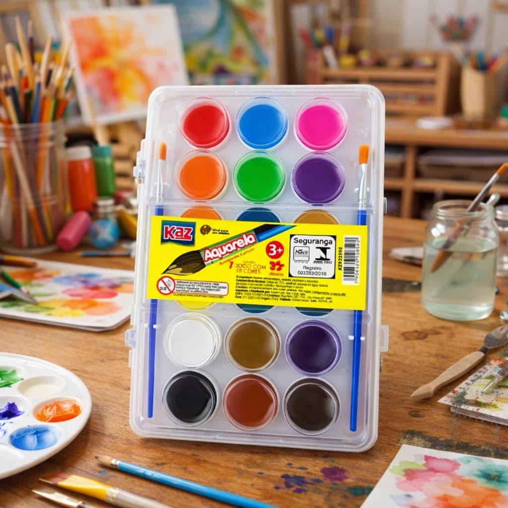 Kit Pintura Aquarela Estojo com 18 Cores + 2 Pincéis Infantil