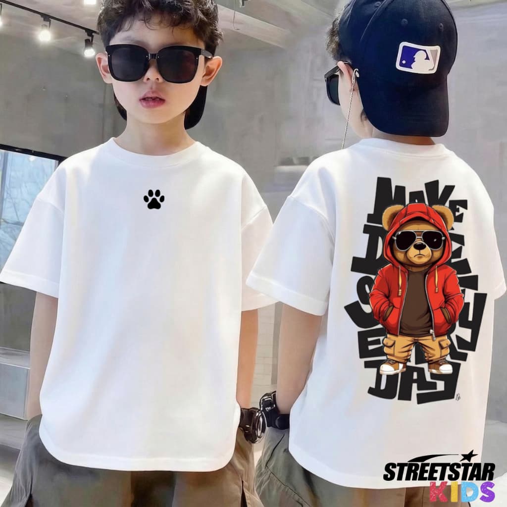 Camiseta Infantil Juvenil Menino Menina Urso, drip, Manga Curta Conforto Dia a Dia 100% Algodão