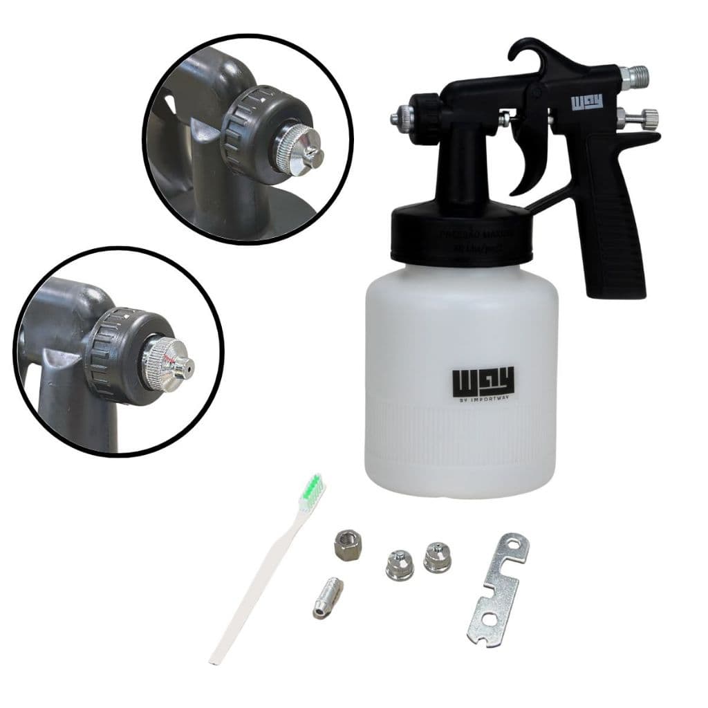 Pistola Pintura Ar Direto Copo 600ml 3 Bicos 1,3mm Limpeza Cor Preto e branco