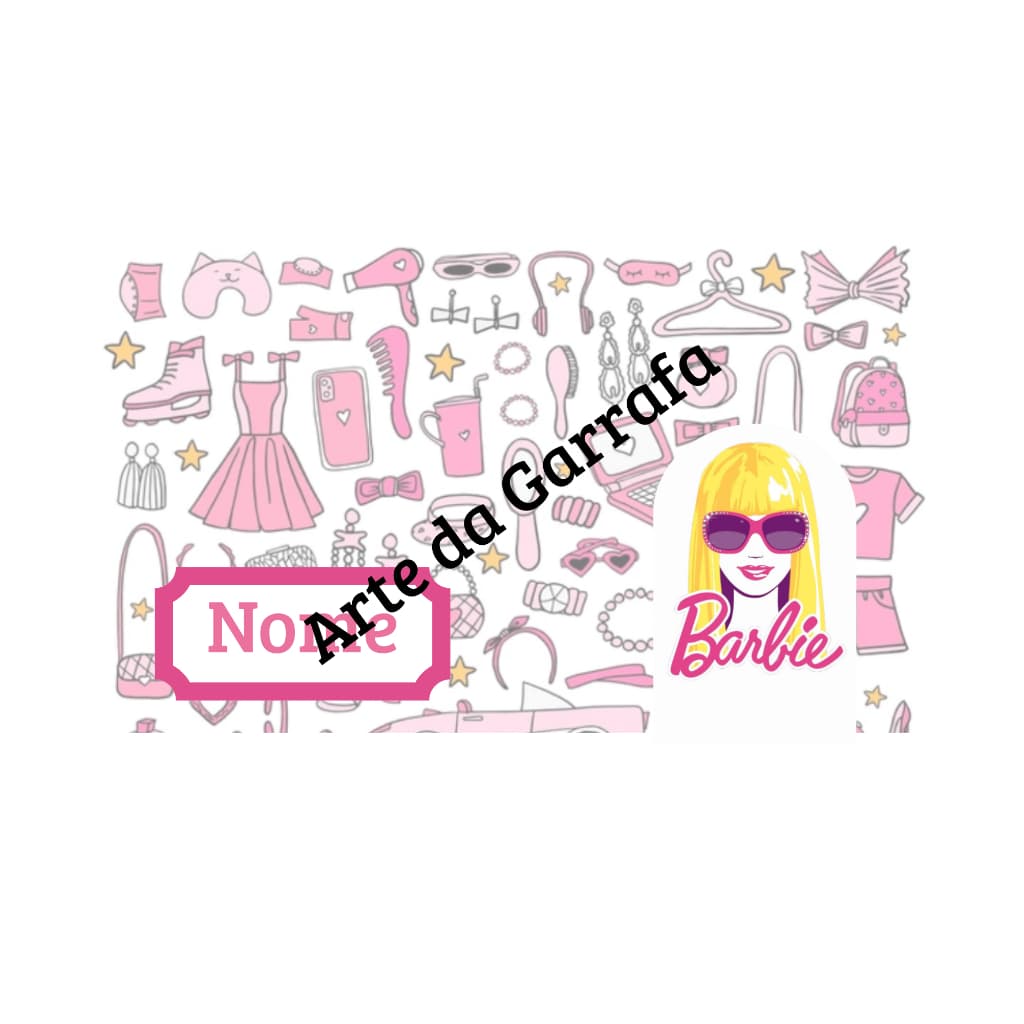 Garrafa Barbie Personalizada com Nome 600ml Alumínio Rosa Squeeze Cantil Escolar Infantil Menina