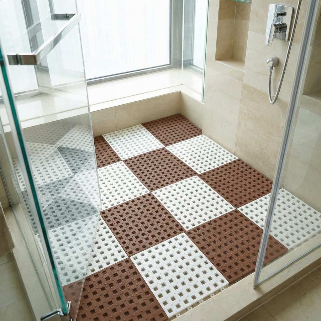 Tapete Piso Estrado Antiderrapante 30x30cm Box Banheiro Piscina Modular Drenante Chuveiro Área Molhada Encaixe Borracha